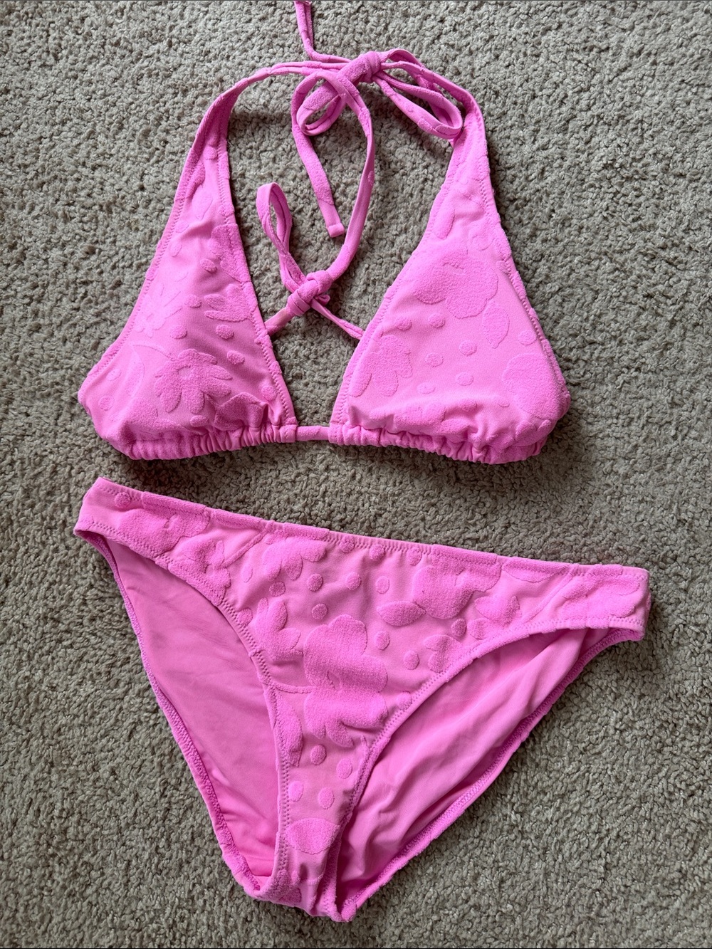 aerie Pink Textured Triangle Bikini Set